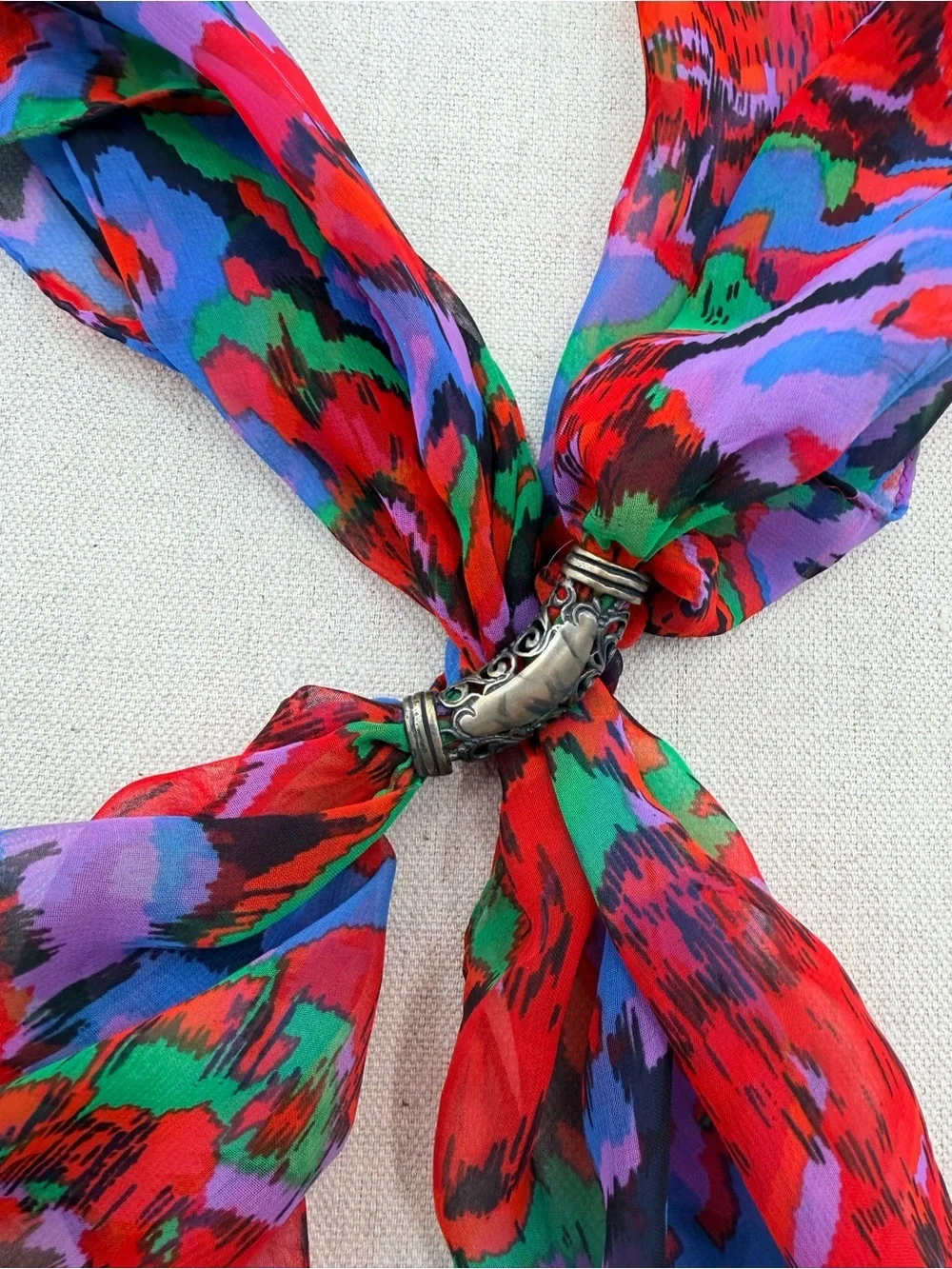 Vibrant Multicolor Floral Sheer Scarf - Red